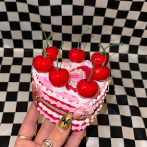 Fake Cake Mini Heart  Box ~  Pink & Red ~ with Cherries