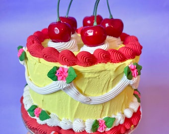 Fake Cake ~ Yellow and Red ~ Roses and Cherries on top