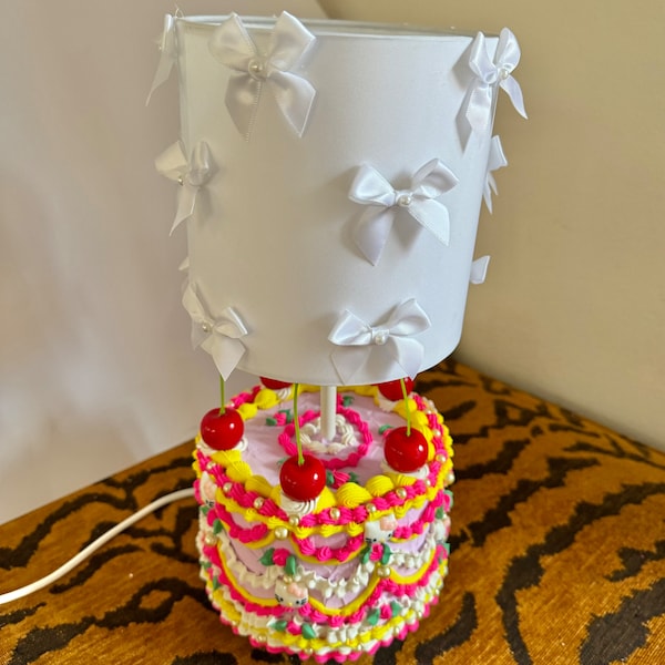 Fake Cake Lamp - Lilac, Yellow & Pink ~ Kitties and Roses