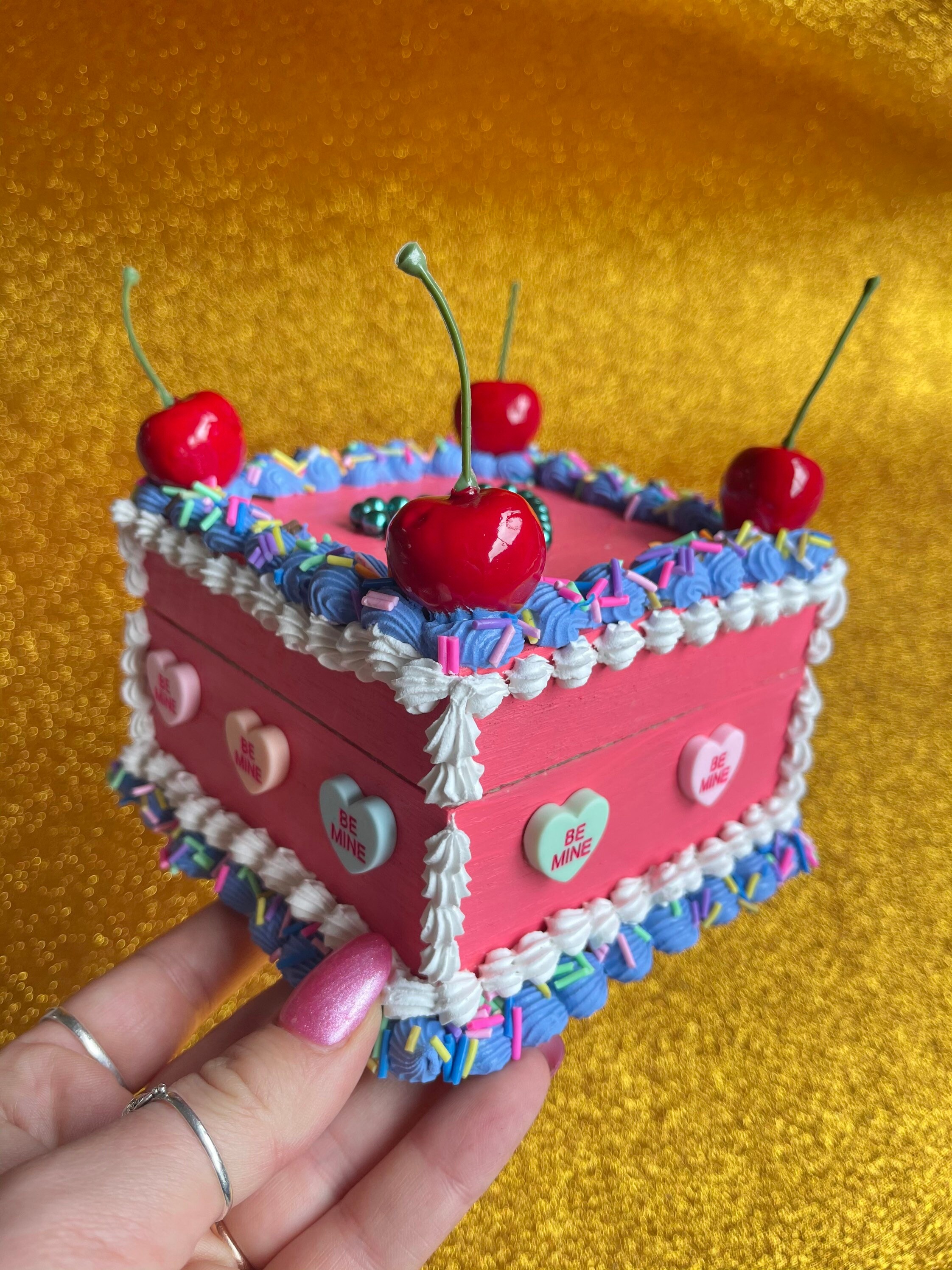 Fake Cake Box ~ Pink, White & Blue ~ With Cherries, Sprinkles and Be ...