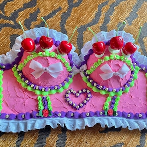 Fake Cake Corset Top - Pink, Purple + Green - Heart