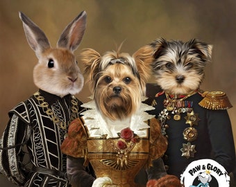 Retratos de animais de estimação dos nobres | Retrato de vários animais de estimação | Retrato personalizado de animal de estimação | Retrato de animal de estimação real | Animais de estimação da família | Retrato engraçado de animal de estimação | Arte canina
