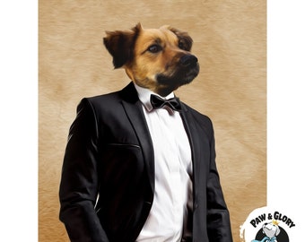 Het huisdierportret van de heer | Kunstportret op canvas | Engelse heer | Hondenportret | Koninklijke hond schilderij | Grappig cadeau huisdierliefhebber | Hondenkunst