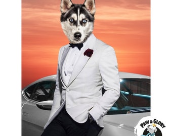 007 (James Bond-inspirerade) Husdjursporträtt | Anpassat hundporträtt | Husdjursporträtt av Bond | Rolig husdjurspresent | Bond-parodi | Unika husdjurspresenter