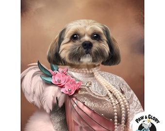 Fur Lady Pet Portrait | Queen Pet Portrait | Female Animal Portrait | Pet Portrait Royal | Princess Dog Portrait | Renaissance Pet Portrait