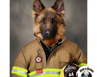 The Firefighter Pet Portraits | Pet Portraits | Firefighter Animal Portrait | Firefighter Dog | Funny and Unique Portrait | Firefighter Cat