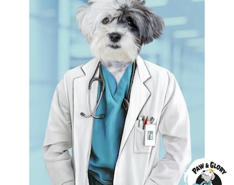 Doctor Pet Portrait | Pet Doctor | Custom Pet Doctor | Custom Animal Portrait in Doctor Coat | Doctor Pet | Pet Portraits | Dog Art