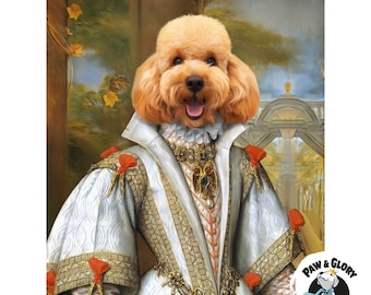 Her Ladyship Pet Portraits | Custom Pet Portrait | Royal Pet Portrait | Regal Pet Portrait | Classic Pet Portrait | Royal Dress Pet Portrait