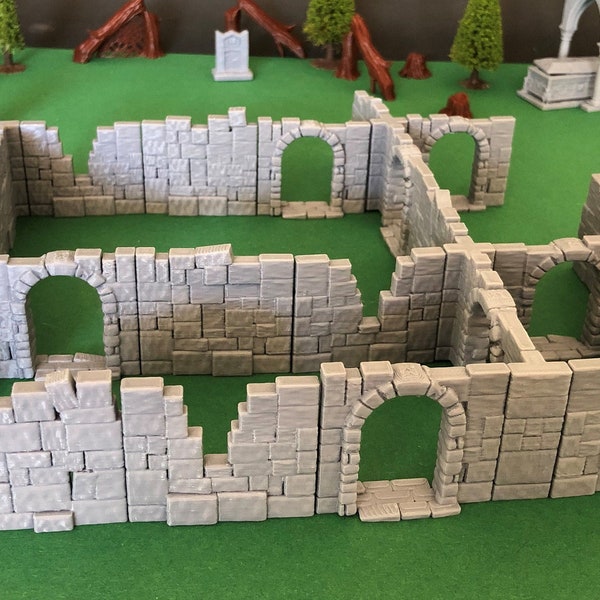 Ensemble de murs modulaires en ruine | Parois coulissantes/cliquables pour RPG de table de 28 mm (N&D)