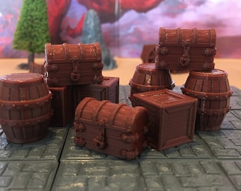 Miniature Chests, Crates, and Barrels| Treasure and Loot for D&D | 28mm Tabletop RPG