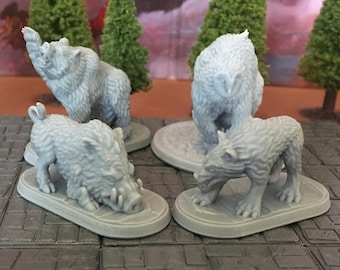 Waldtiere Paket | 28mm (D&D) | Wolf, (Eule) Bär, und Wildschwein Miniaturen | Tabletop-Rollenspiel