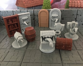 Mimics | 28mm (D&D) | Chest, Door, Bookshelf, Barrel, and Toilet Monsters | Tabletop RPG