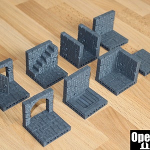 Dungeon Tiles - 28 mm Magnetverschluss mit Kopfsteinpflaster und detailierten Ziegelwänden, Ecken, Türen, Treppen und Fluren