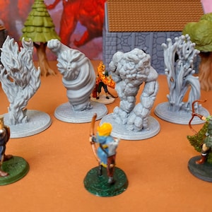 Elementals | Fire, Water, Earth, and Air Elemetal Miniatures | 28 mm (D&D) | Tabletop RPG