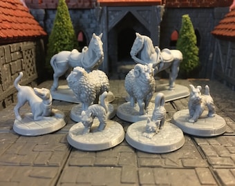 Domesticated Animals | 28mm (D&D) Horses, Cats, Dogs, and Sheep| Tabletop RPG