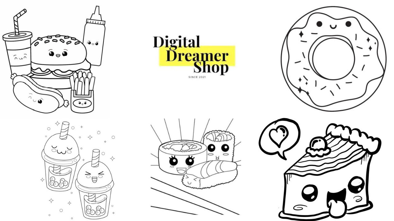 50 Kawaii / Cute Food Coloring Pages digital PDF Download - Etsy