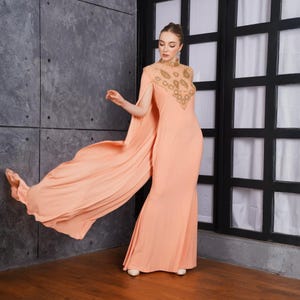 Limited Hand Beaded Cape Maxi Dress for Baby Shower Night Party