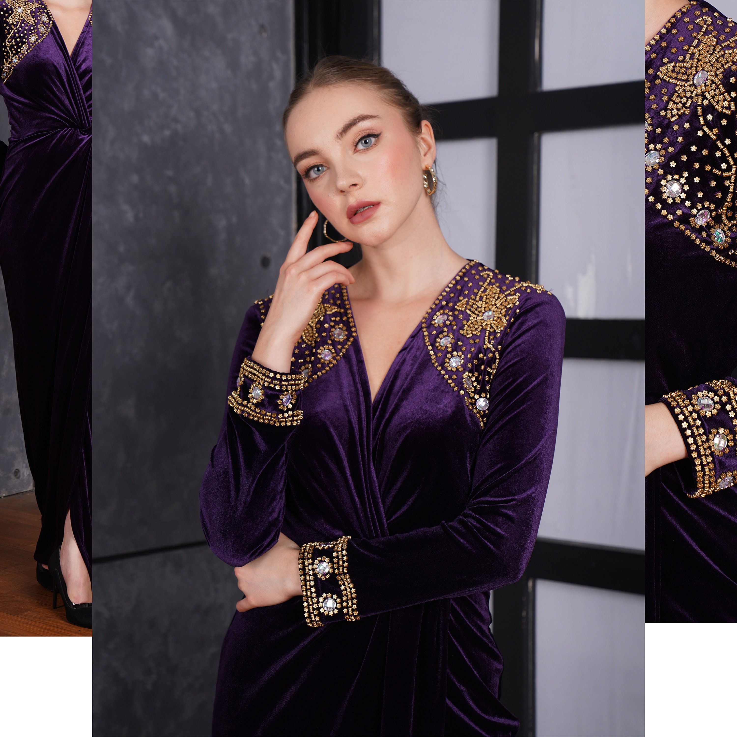 Yellow-Purple Short Kaftan Dress