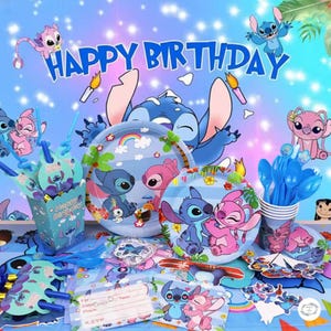 Articles de fête d&#39;anniversaire Lilo & Stitch : vaisselle, assiettes, tasses, ballons, décorations jetables pour baby shower et fête d&#39;enfants