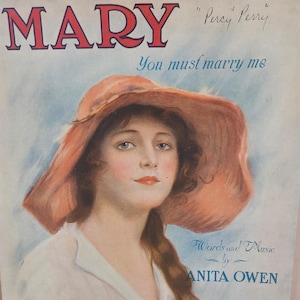 Vintage bladmuziek uit de jaren 1910 &quot;Mary You Must Marry Me&quot;
