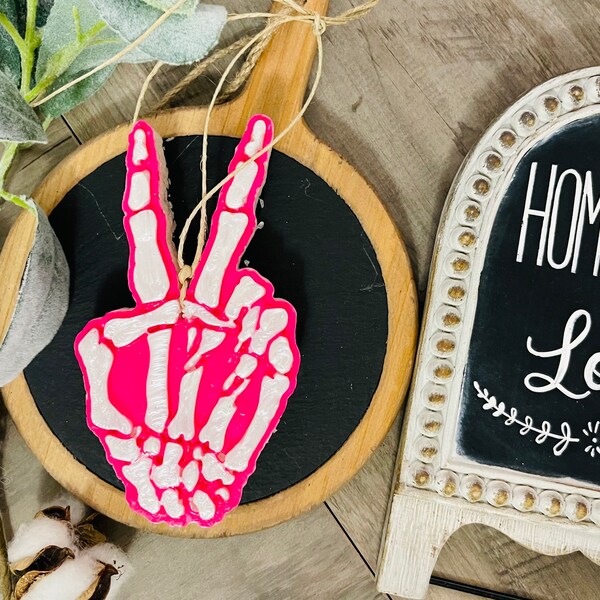 Skeleton Peace Sign Auto Freshie, Aroma Perlen, Rock and Roll Geschenk