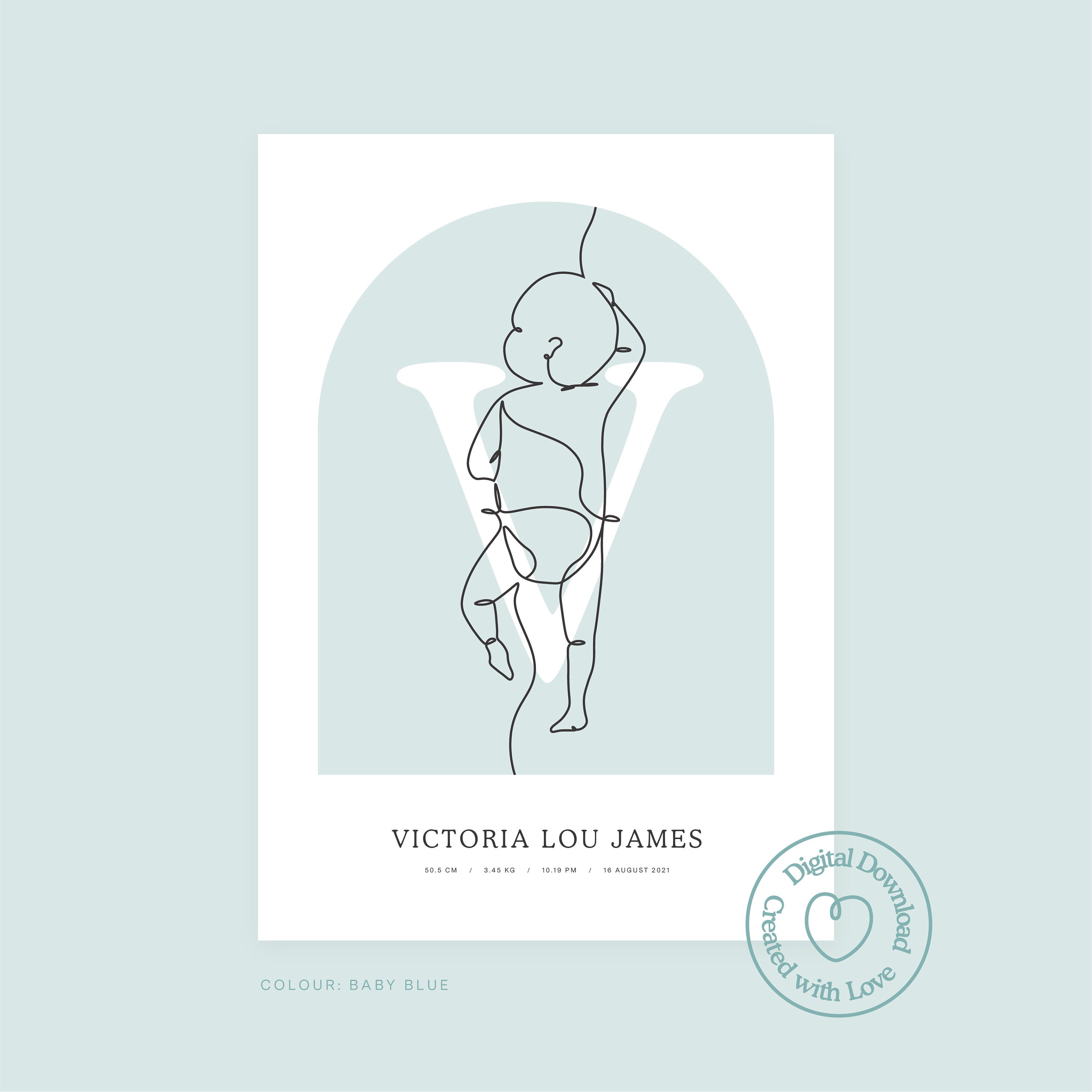Bespoke Birth Poster 1:1 Scale | 91x61cm Digital Printable Poster ...