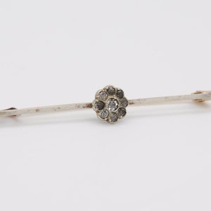 Antique Silver Tone Floral White Paste Bar Brooch - Flower Pin / Cluster / Rose Gold Pin / Rolled Gold / White Stone / Clear Stones