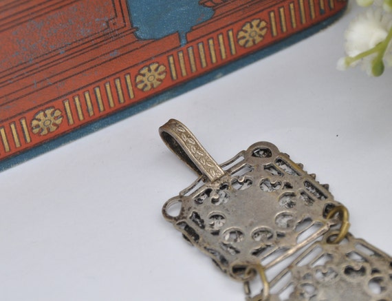 Vintage Art Deco Egyptian Revival Bracelet - Silv… - image 5