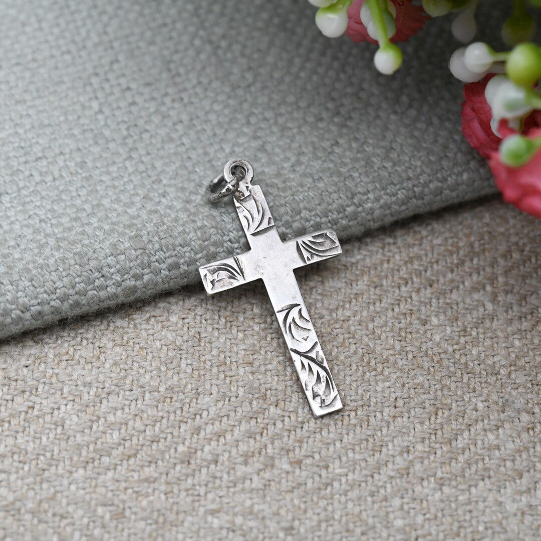 Vintage Sterling Silver Floral Cross Pendant - Textured Floral ...