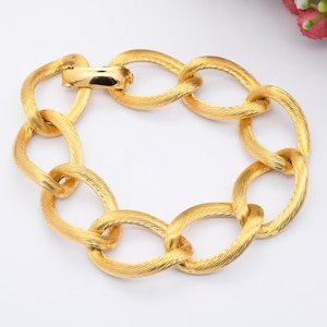 Christian Dior Bracelet Vintage Chain Link Chunky Brushed Gold Tone - Designer Dior Germany Signed Jewellery | Fold Over Clasp | Ribbed Link