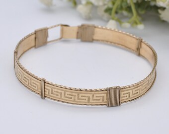 Vintage Rolled Gold Bangle Bracelet with Greek Key Meander Pattern