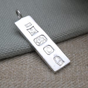 Vintage Sterling Silver Ingot Pendant 1977 with Queen Elizabeth II Silver Jubilee Stamp - Hallmarked WJ Birmingham | Mid-Century Necklace