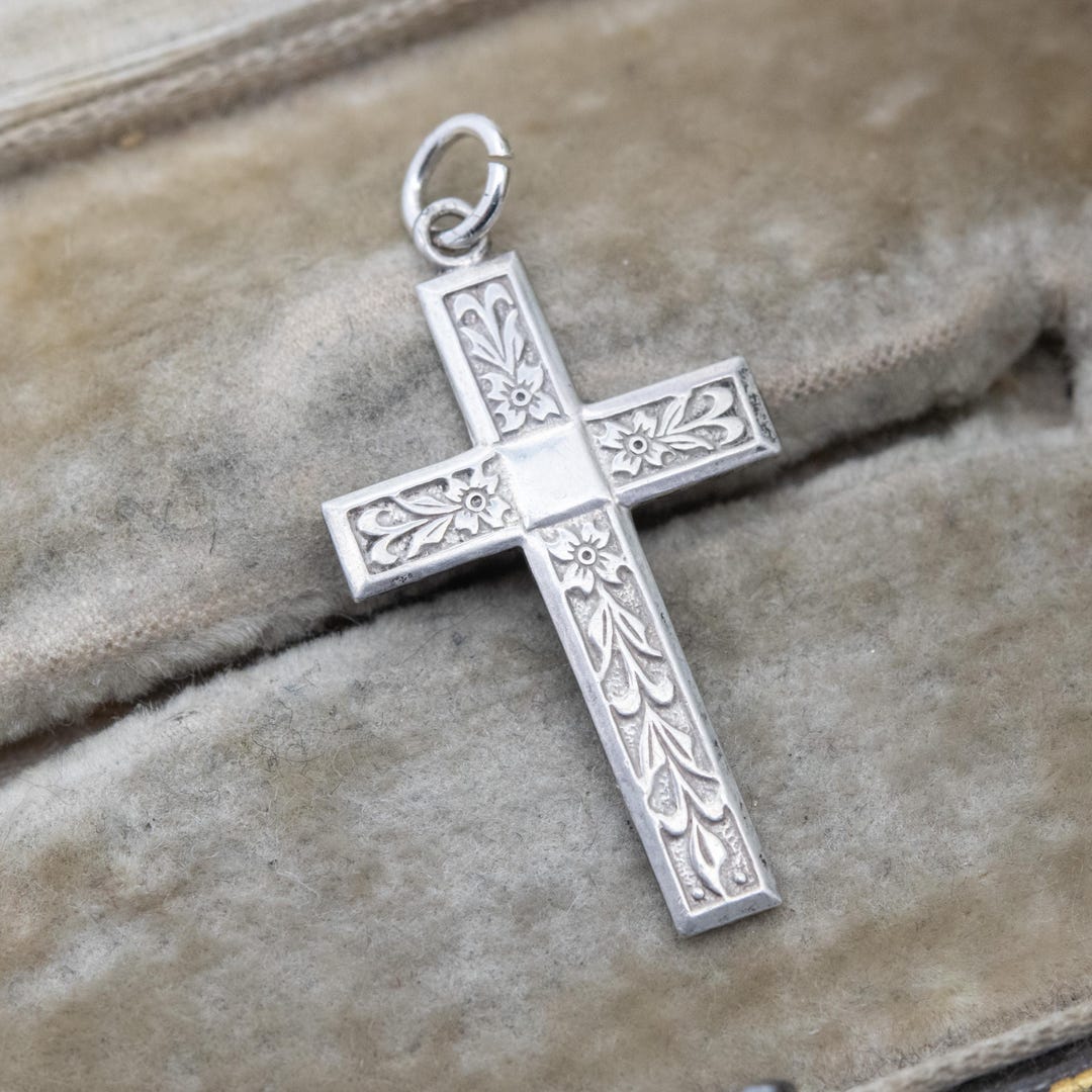 Vintage Sterling Silver Floral Cross Pendant - Textured Floral ...
