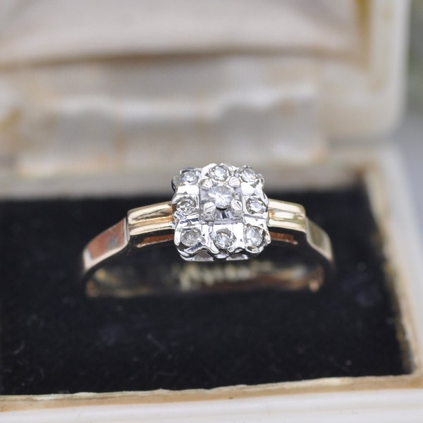 Vintage 9ct Gold Diamond Engagement Ring 1981 - Art Deco Style | UK Size - N 1/2 | US Size - 7