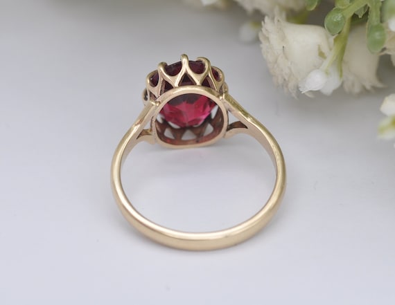 Vintage 9ct Gold Ruby Paste Cocktail Ring - Mid-C… - image 5