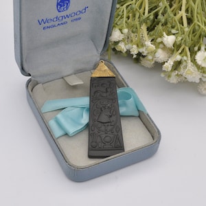 Vintage Wedgwood Egyptian Cartouche Black Jasperware Pendant in Box - Egyptian Hieroglyphics | Apis Bull God