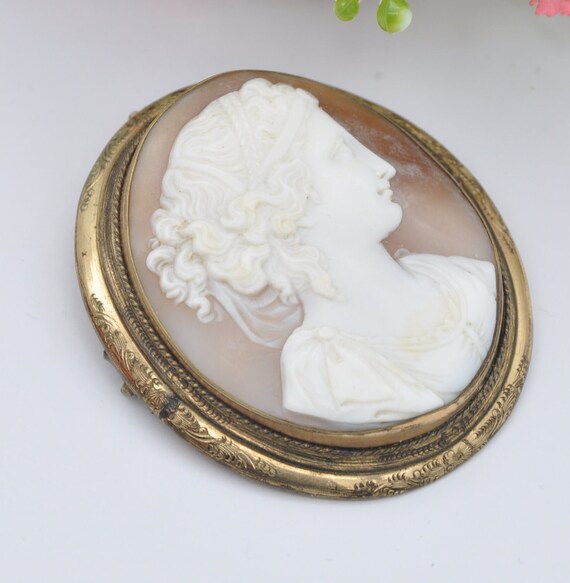 Antique Victorian Rolled Gold Cameo Brooch Pendan… - image 8