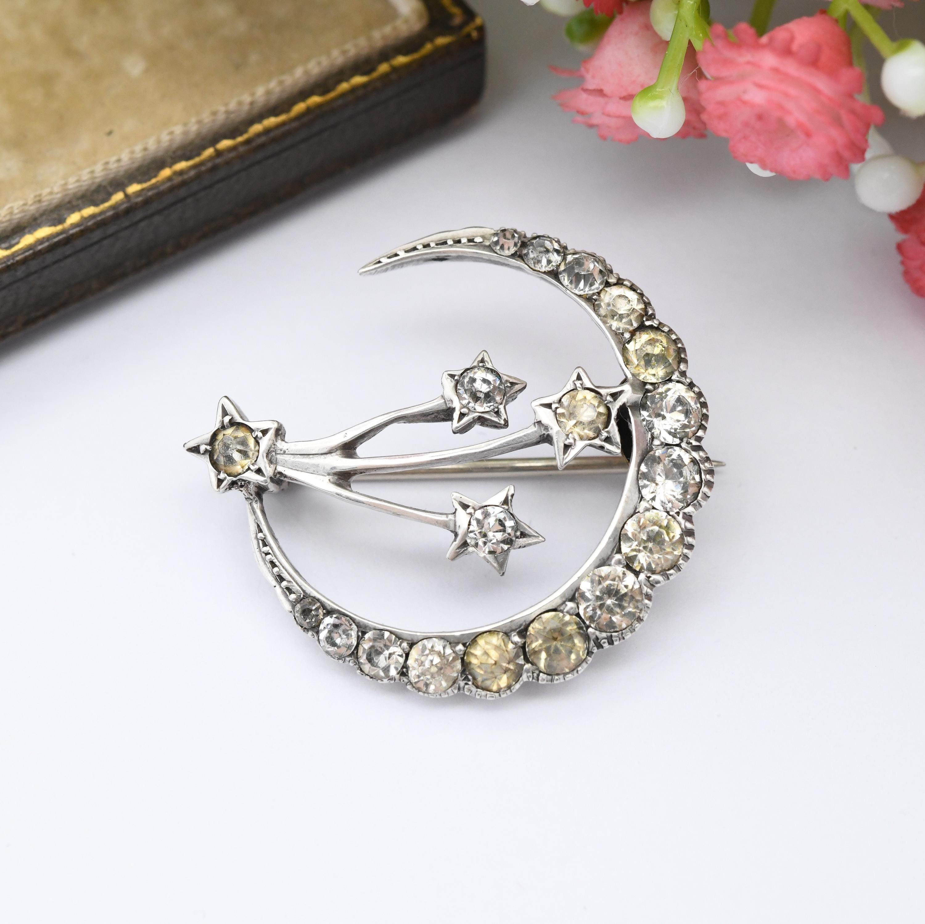 Superbe Broche Ancienne - Pierres Transparentes - Vintage - Bijou Rétro Sans Marque