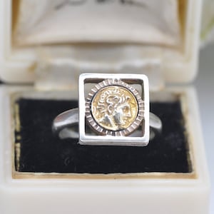 Vintage Sterling Silver Alexander Ring - Ancient Greek Coin Style / UK Size - M 1/2 / US Size - 6 1/2