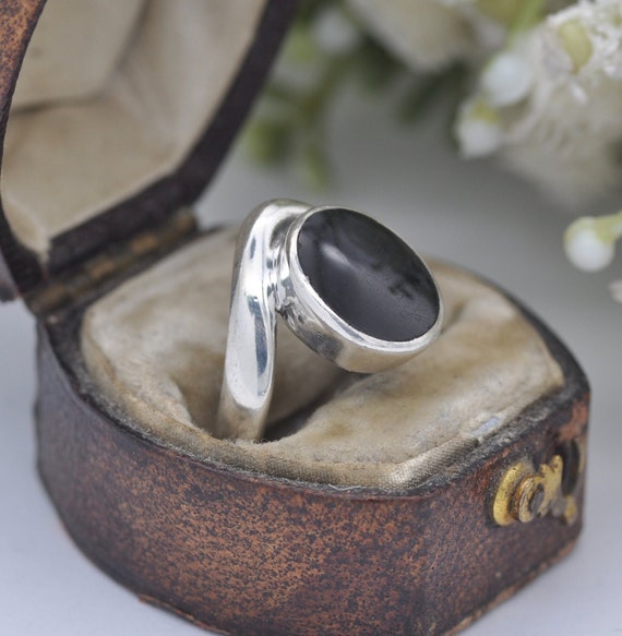 Bague Vintage En Argent 925 Sertie D'onyx - Taille émeraude, Taille 55, Ornée De Zircons, Occasion