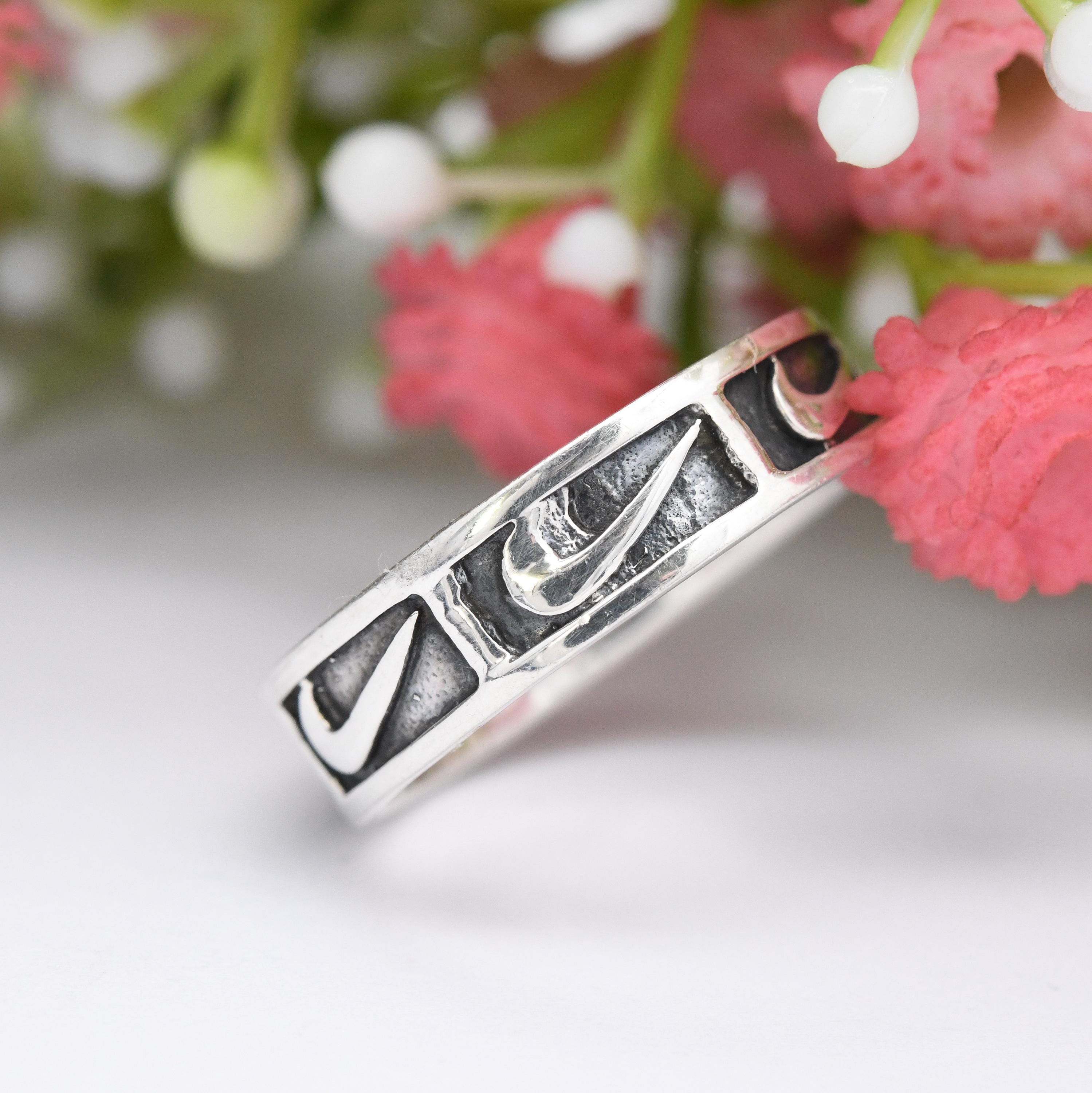 Vintage Sterling Silver Nike Logo Band Ring - Nike Tick