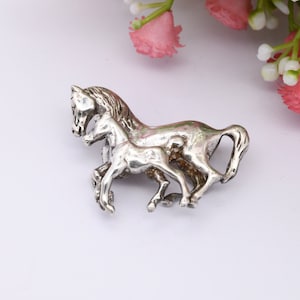 Vintage Sterling Silver Horse and Foal Brooch 1999 Novelty Animal Jewellery Gift for Horse Lover image 1