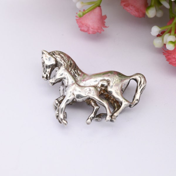 Vintage Sterling Silver Horse and Foal Brooch 1999 - Novelty Animal Jewellery | Gift for Horse Lover