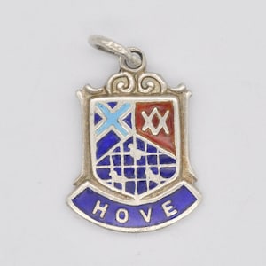 Vintage Sterling Silver Hove Enamel Souvenir Shield Charm / Pendant - England / East Sussex / Tourist / 925 / Charm Bracelet / Scrap Book