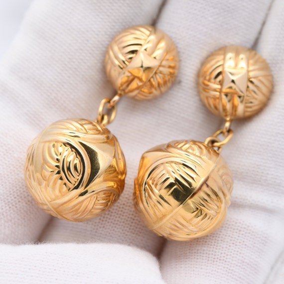 Vintage 9ct Gold Ball Drop Stud Earrings - Chunky… - image 5