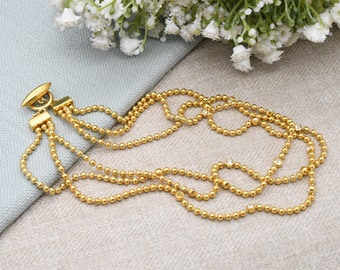 Vintage Monet Multi-Strand Necklace - Gold Tone Bead and Crystal | Mid-Century Costume Jewellery