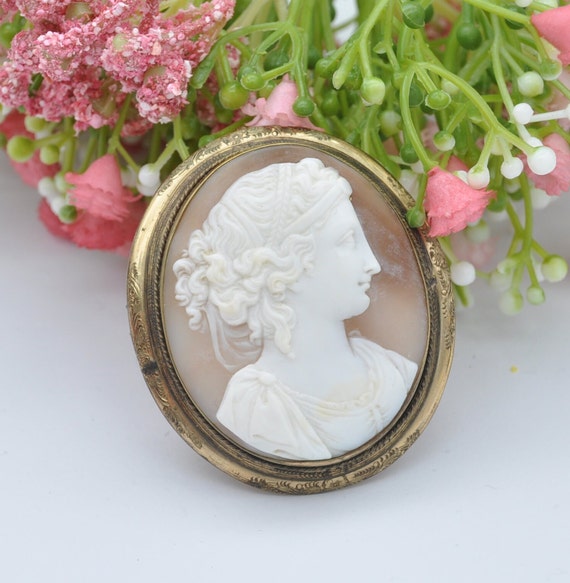 Antique Victorian Rolled Gold Cameo Brooch Pendan… - image 5