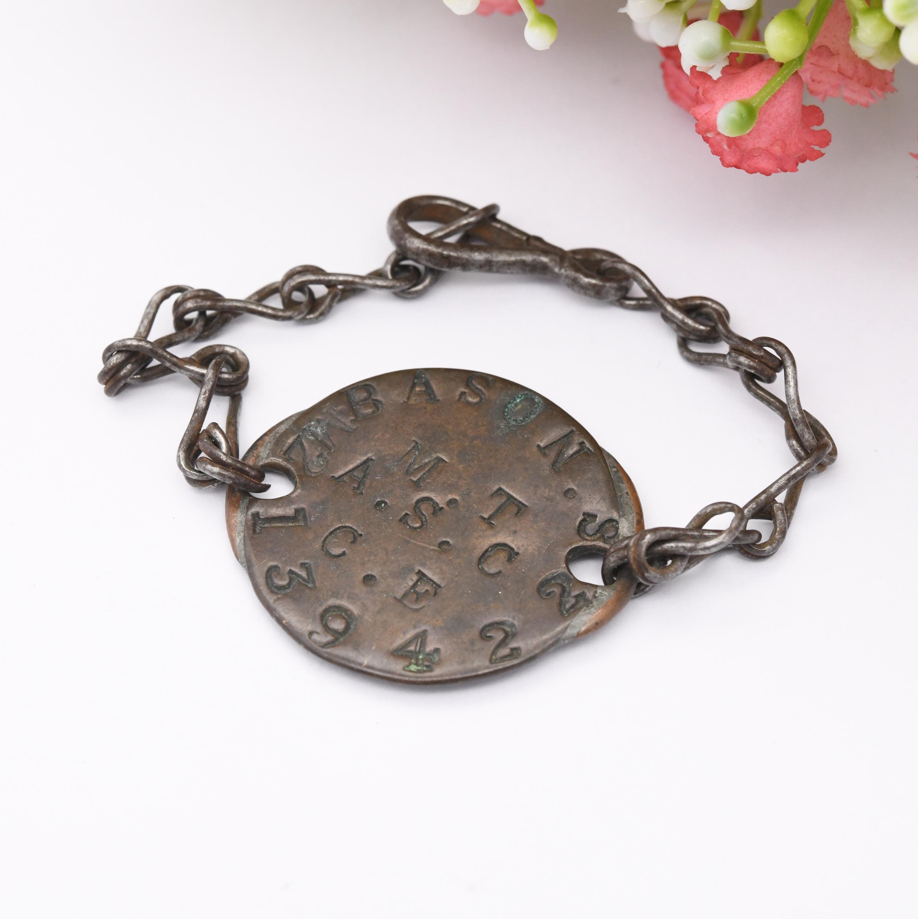 Antique Trench Art Dog Tag Bracelet 1870 Battle of Sedan Franco