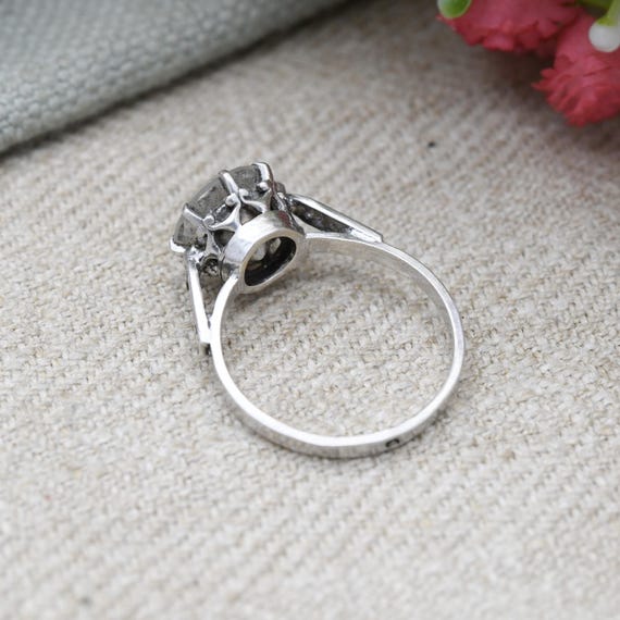 Vintage Silver Clear Paste Solitaire Ring - Large… - image 7