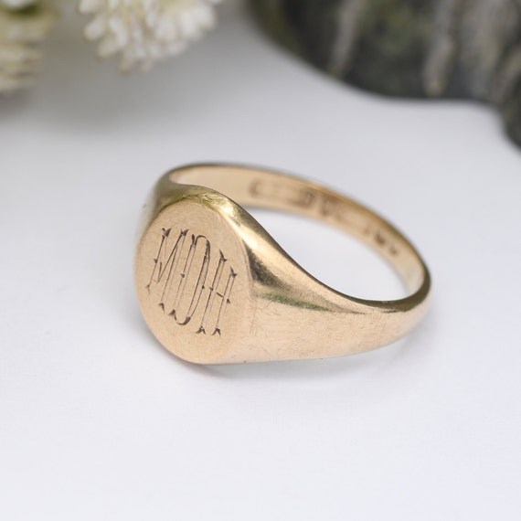 Vintage 9ct Gold Signet Ring - Mid-Century Initia… - image 3